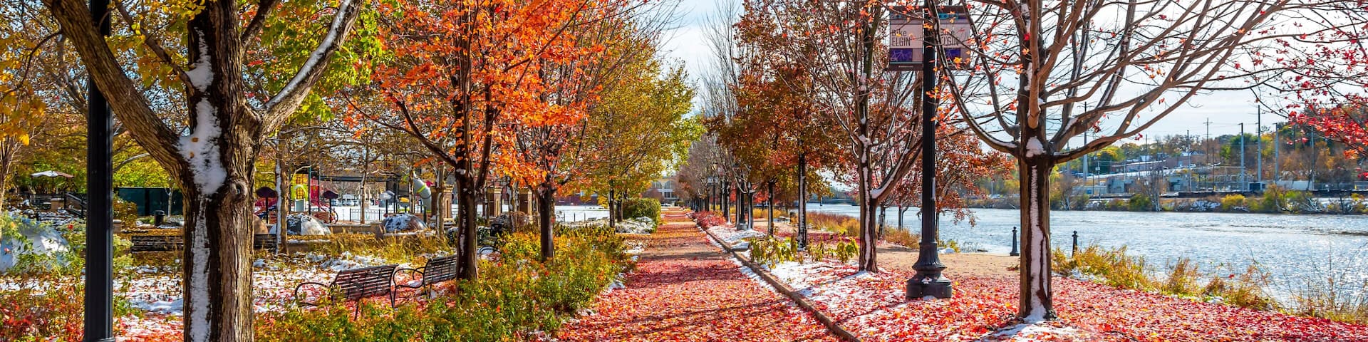 Elgin Town Park view with autumn colors in Illinois of USA