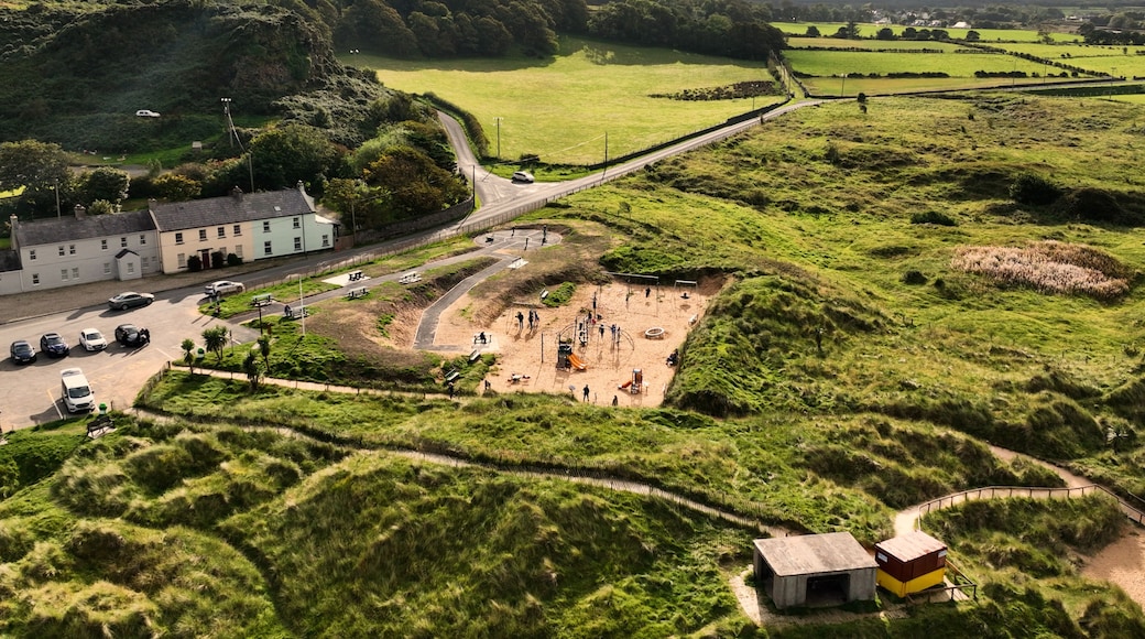 Aerial Photo of playpark at Culdaff Sandy Beach Strand on the Donegal Coast Ireland