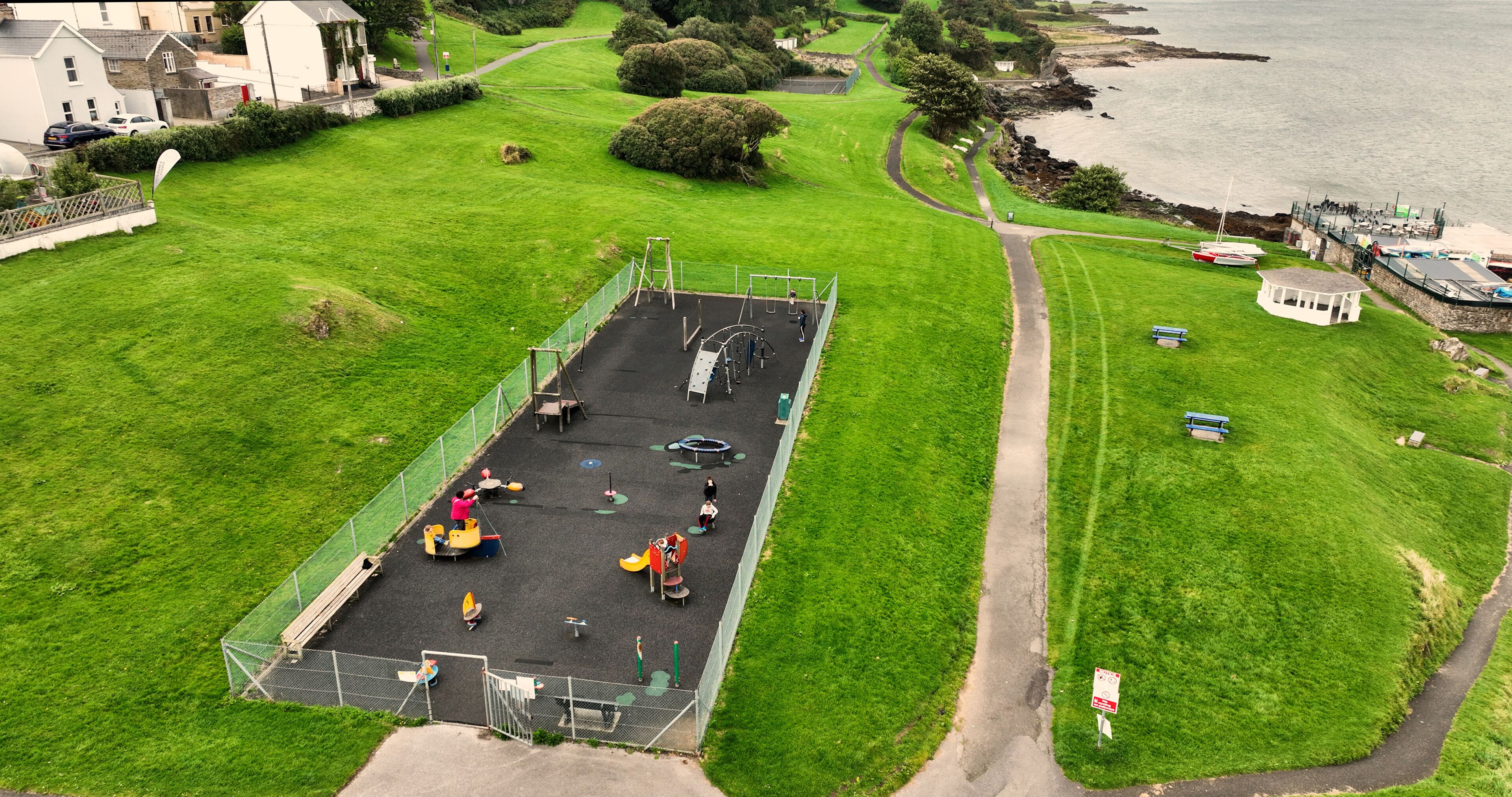 Aerial Photo of Moville Town Playpark on the Wild Atlantic Way Donegal Coast Ireland