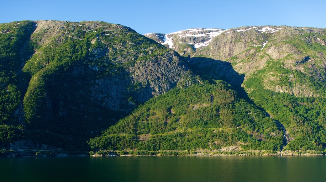 Eidfjord which includes a river or creek and mountains