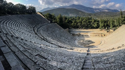Wideangle panorama of famous ancient Epidauros amphitheater located in Greece near Lighourio