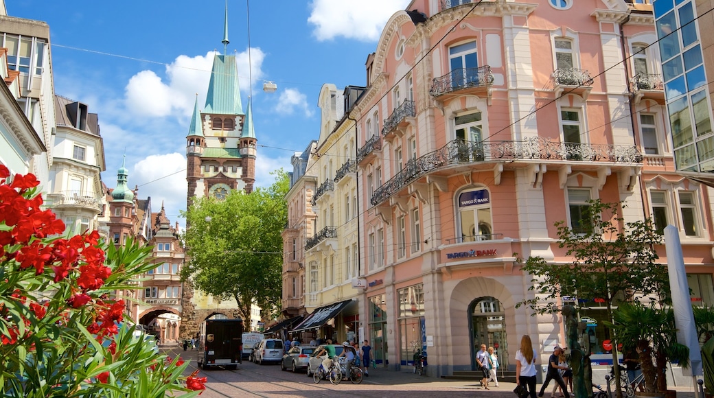 Freiburg which includes street scenes
