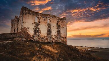 The ruins of Brahehus Castle are located by the lake Vattern near Granna in Smaland, Sweden. The castle was abandoned by the 1680s and suffered a fire in 1708. Selective focus.