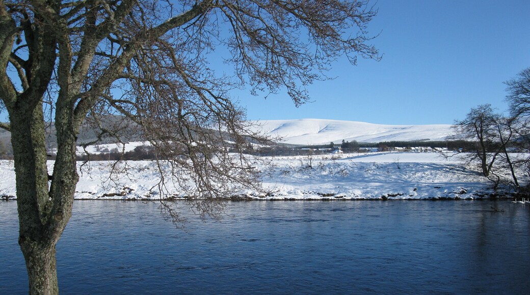 Hills of Cromdale Snow covered Hills of Cromdale seen from the west bank of the River Spey