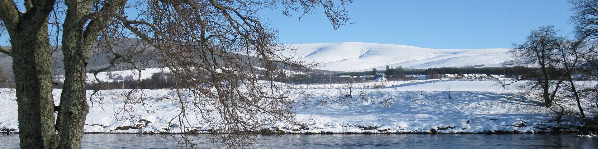 Hills of Cromdale Snow covered Hills of Cromdale seen from the west bank of the River Spey