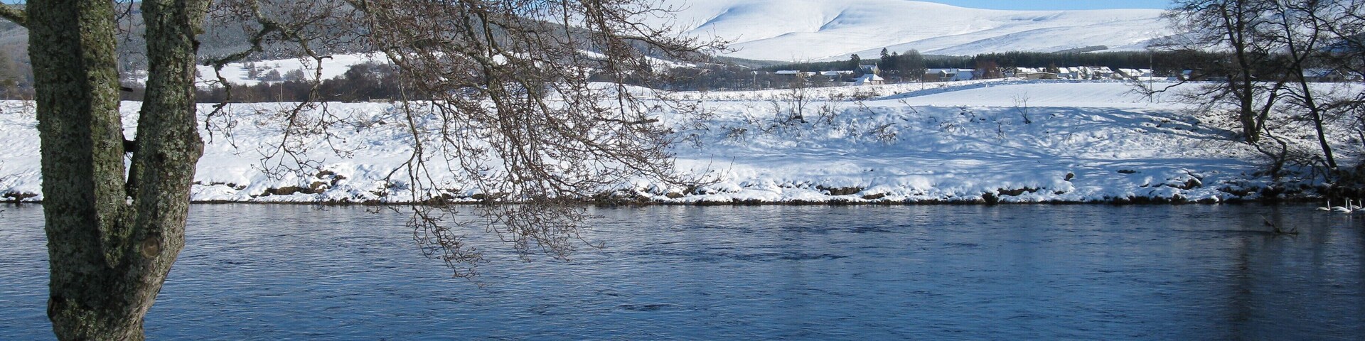 Hills of Cromdale Snow covered Hills of Cromdale seen from the west bank of the River Spey