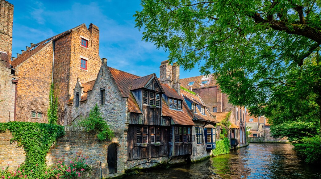 Canal with old houses in Bruge, Beligum