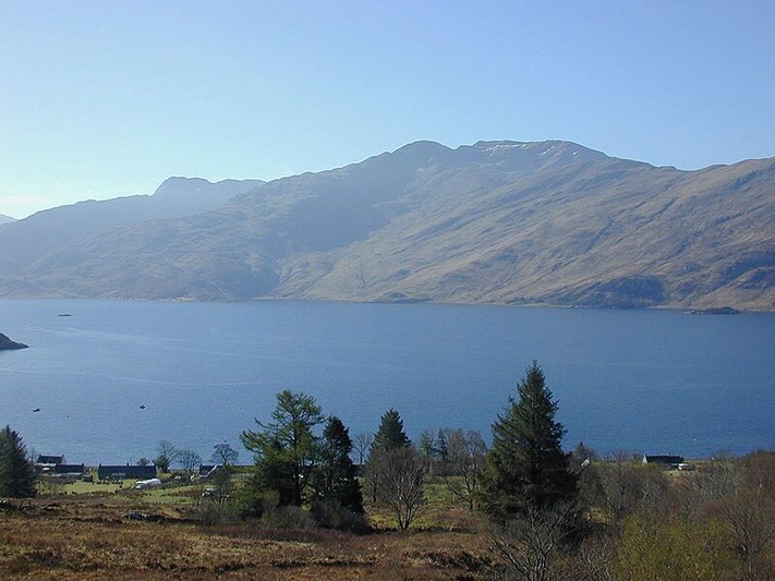 View over Loch Hourn to Ladhar Bheinn, from Arnisdale Taken from low down on the path to the Bealach Arnisdail.