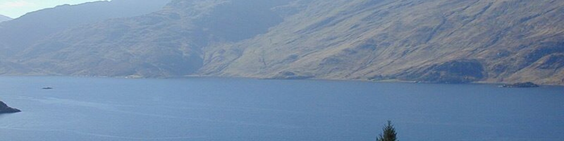 A lake with mountains in the background and a few trees in the foreground.