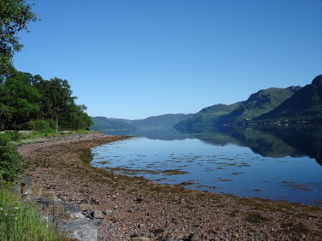 West shore of Loch Duich at Ratagan. Lovely July morning still and hot