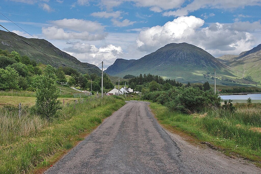The Loch Long road in Sallachy Going straight through the scattered township.