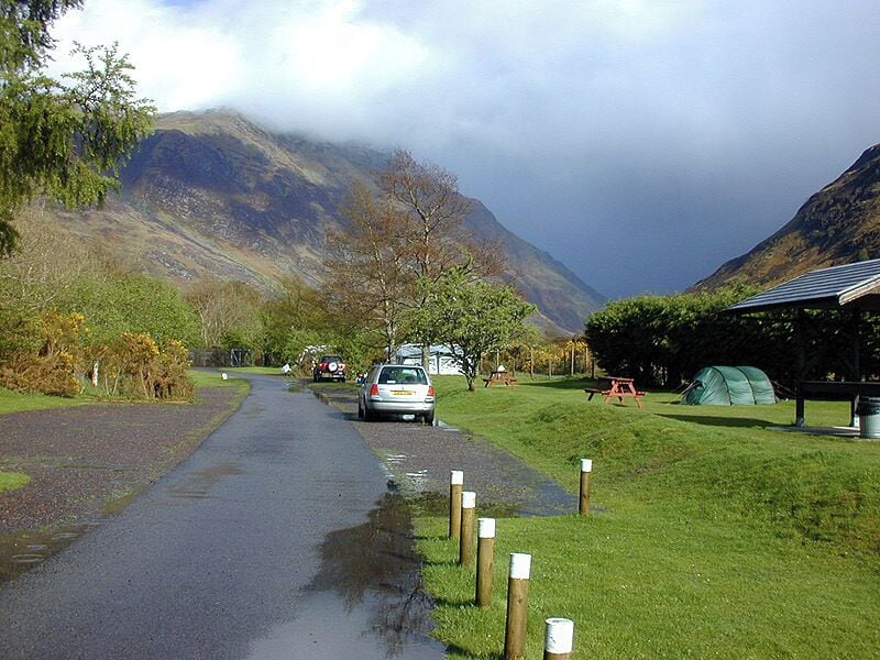 Morvich Campsite Clean and sparkling after heavy rain. The camping area is on the right; the majority of the site is given over to motorhomes and caravans.