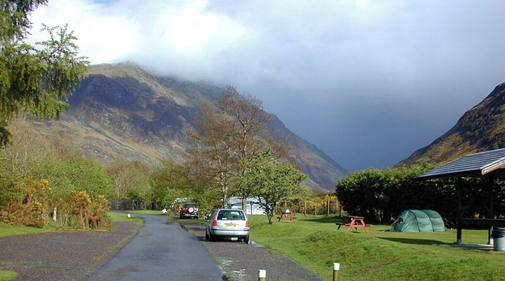 Morvich Campsite Clean and sparkling after heavy rain. The camping area is on the right; the majority of the site is given over to motorhomes and caravans.