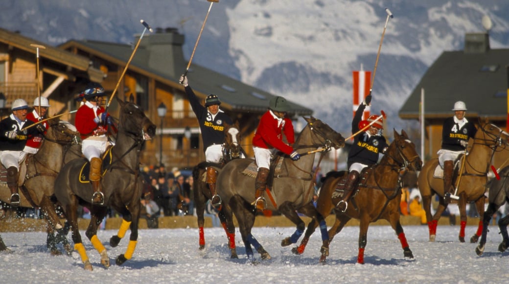 Megeve som viser hesteridning og snø