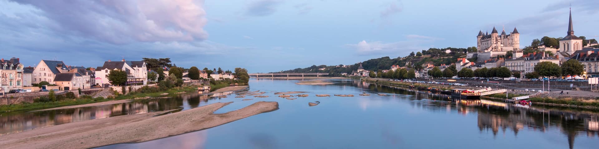 Exterior view of the beautiful city of Saumur with its castle in the Loire Valley, France (Europe)