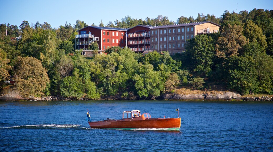 Vaxholm showing boating and a lake or waterhole