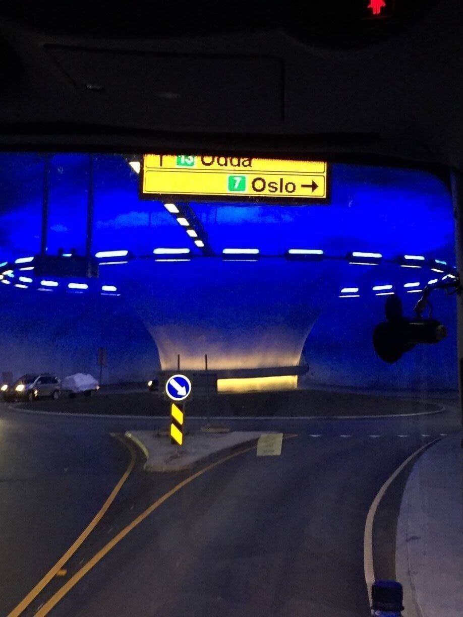 Many roadways in Norway are tunnels...but have you ever seen a roundabout WITHIN a tunnel! #OntheRoad