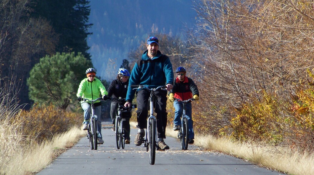 Harrison showing road cycling and a garden as well as a small group of people