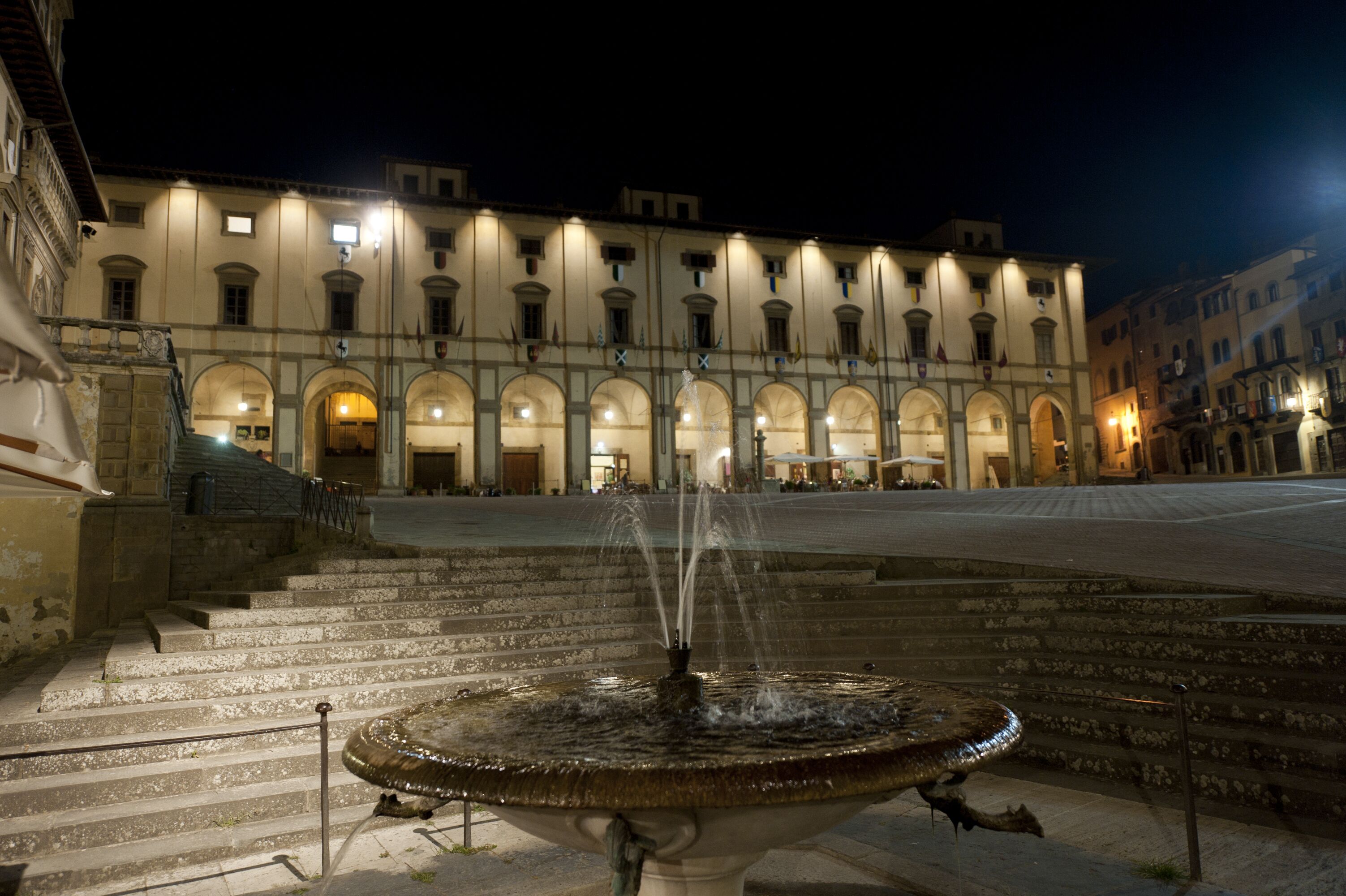 Medieval square in Arezzo (Tuscany, Italy) at night