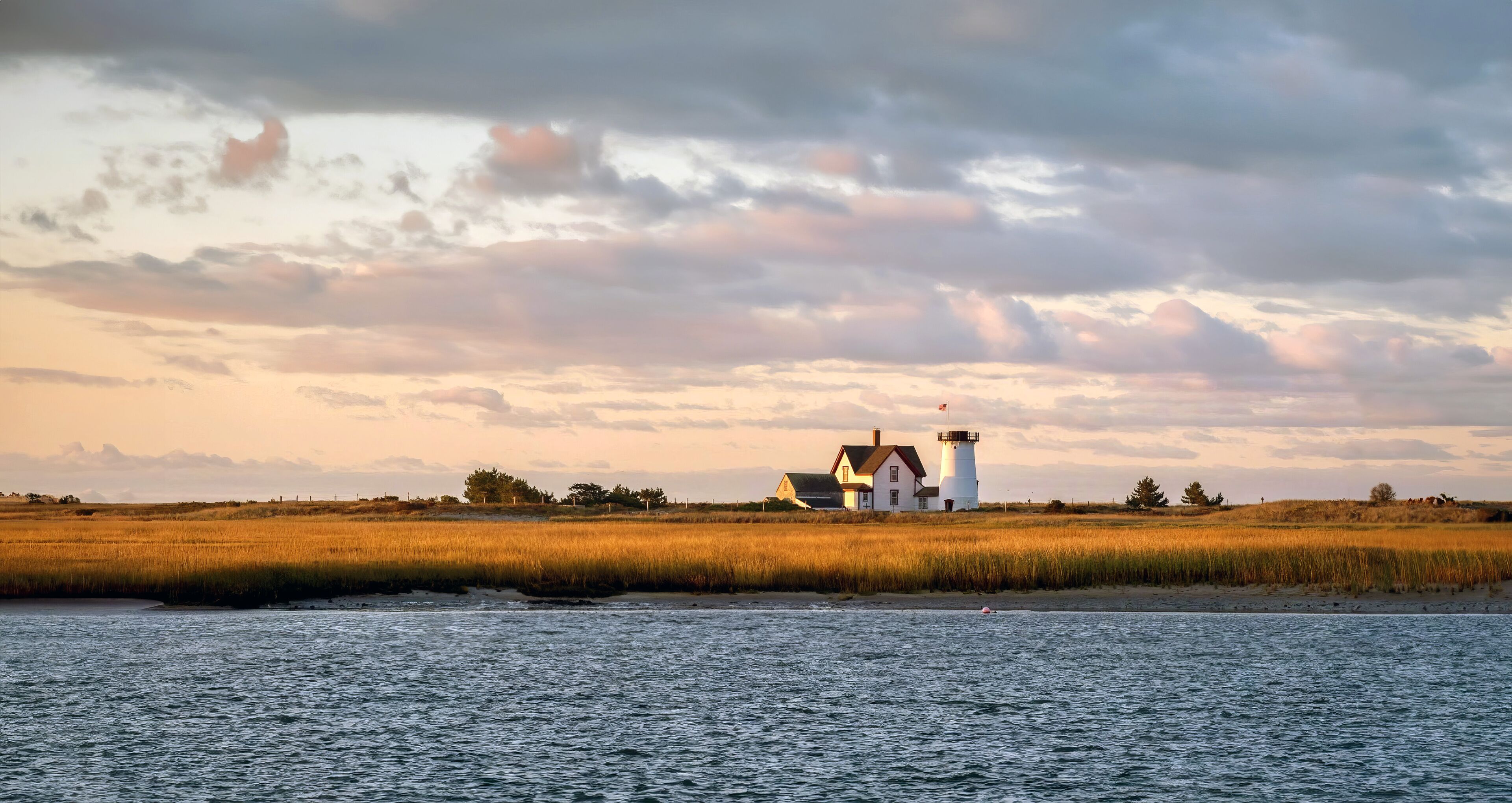 Stage Harbor Lighthouse at Sunrise at Chatham, Cape Cod in New England
