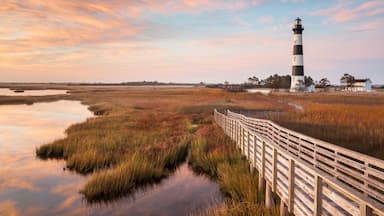 Autumn Landscape of Bodie Island Lighthouse and Boardwalk on the Cape Hatteras National Seashore in North Carolina