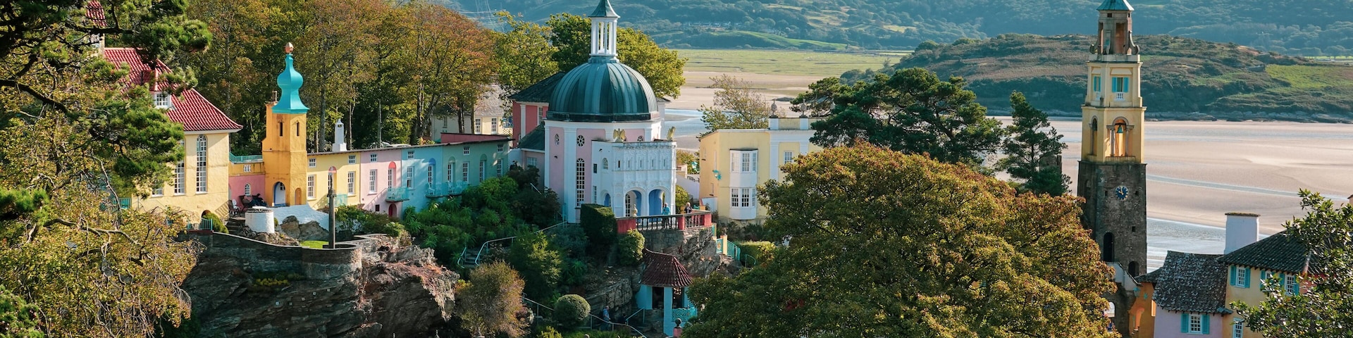Portmeirion, an Italian style tourist village in Gwynedd, North Wales