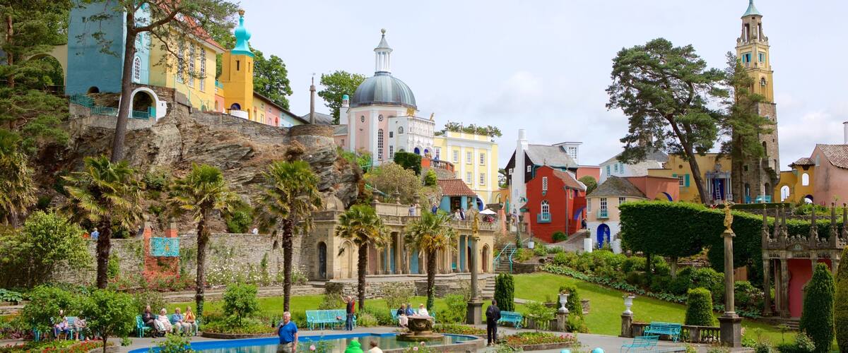 Portmeirion featuring a small town or village and a garden
