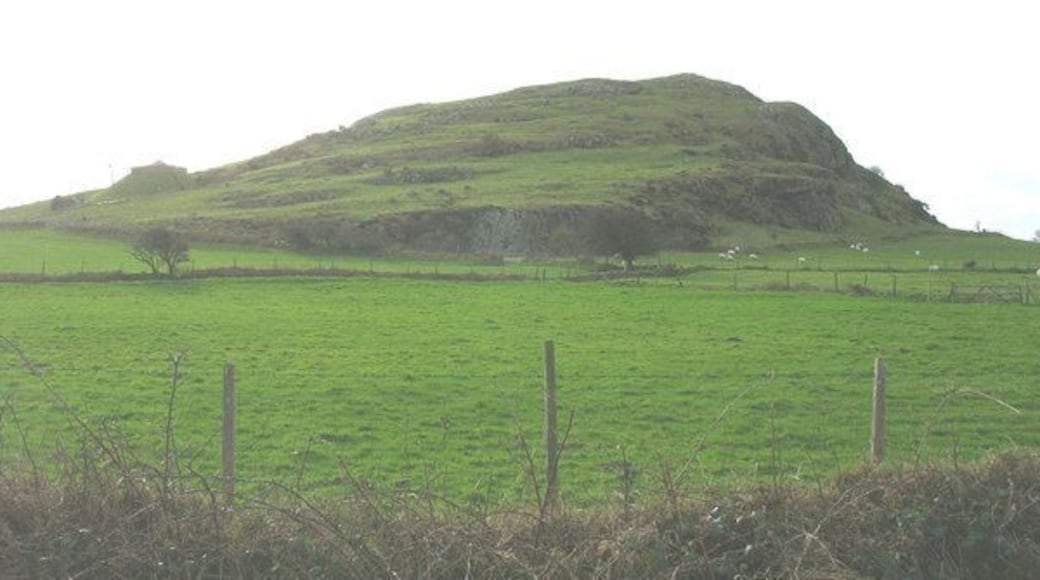Ein grünes Feld mit einer Hügelkulisse.