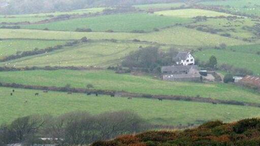 Coch y Moel Farm from the top of the ffridd The field behind the farmhouse was the site of the medieval Ty Fair (Mary's House)a pilgrims' hospice.