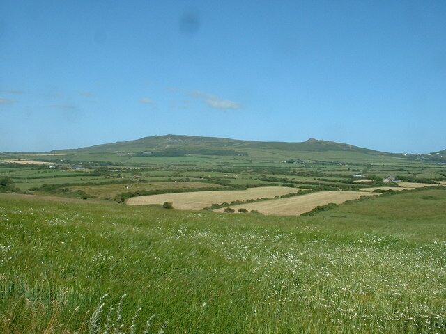 Farmland near Pen-y-bryn. Looking east towards Mynydd Rhiw.