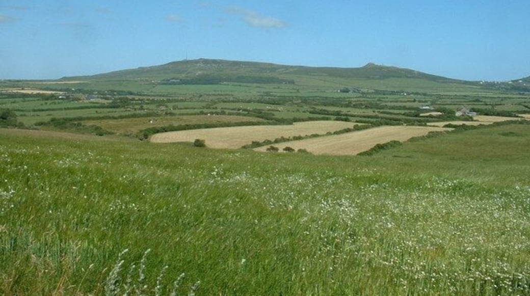 Farmland near Pen-y-bryn. Looking east towards Mynydd Rhiw.