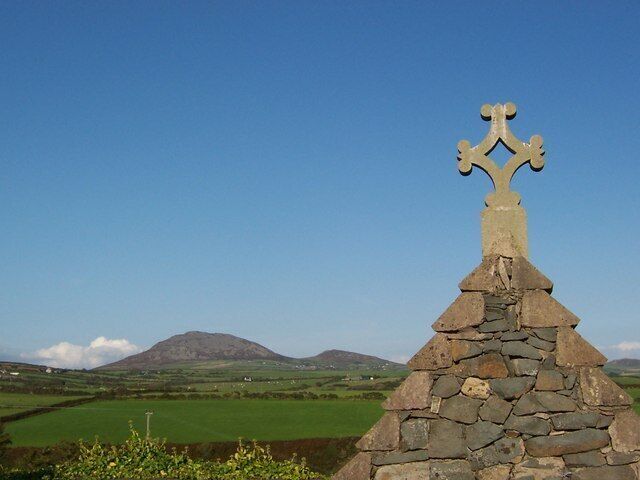 Sarn Meyllteyrn church cross and Garn Fadryn The view from the church cross with a view over to Garn Fadryn and Garn Bach.