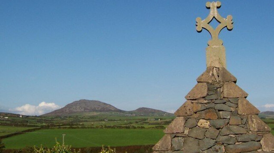 Sarn Meyllteyrn church cross and Garn Fadryn The view from the church cross with a view over to Garn Fadryn and Garn Bach.