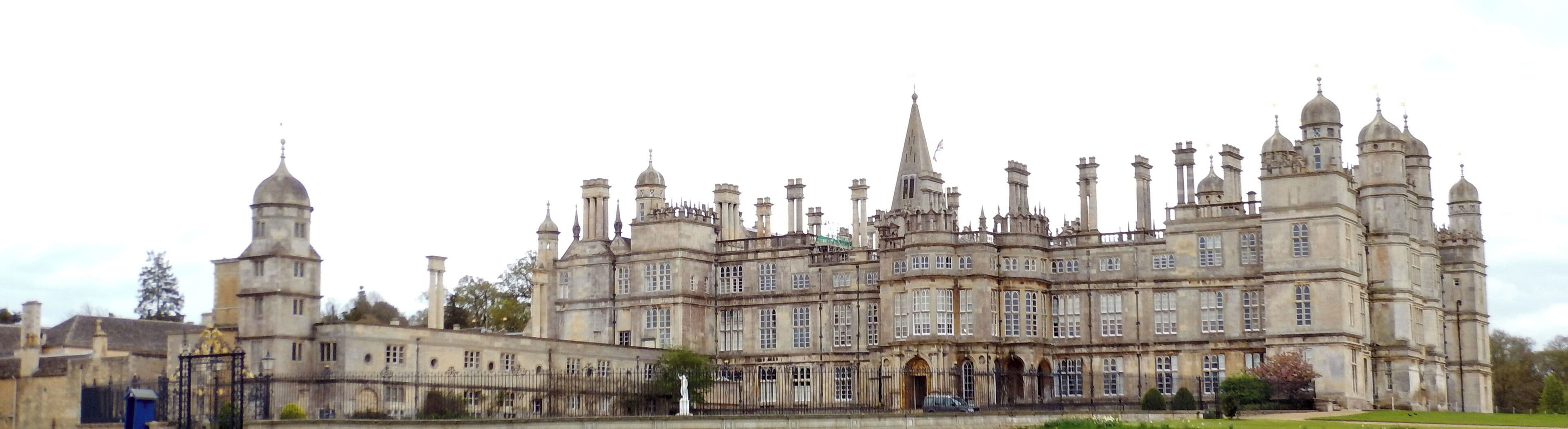 Exterior view of Burghley House, April 2017.