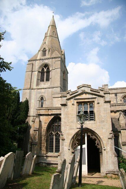 St.John the Evangelist's tower Interesting asymmetrical features on the 13th century Early English tower and broach spire, with a 15th century south porch.