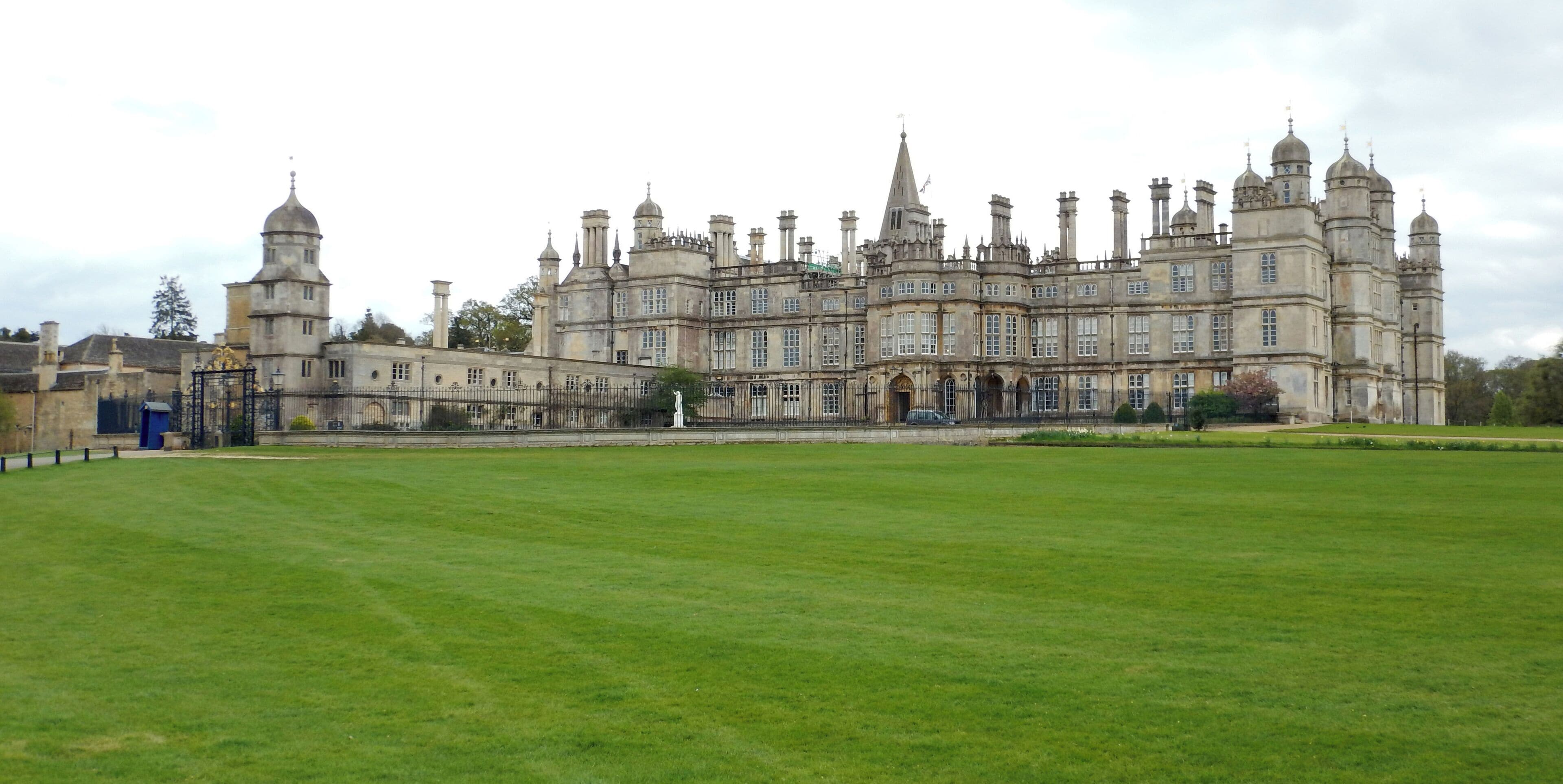 Exterior view of Burghley House, April 2017.