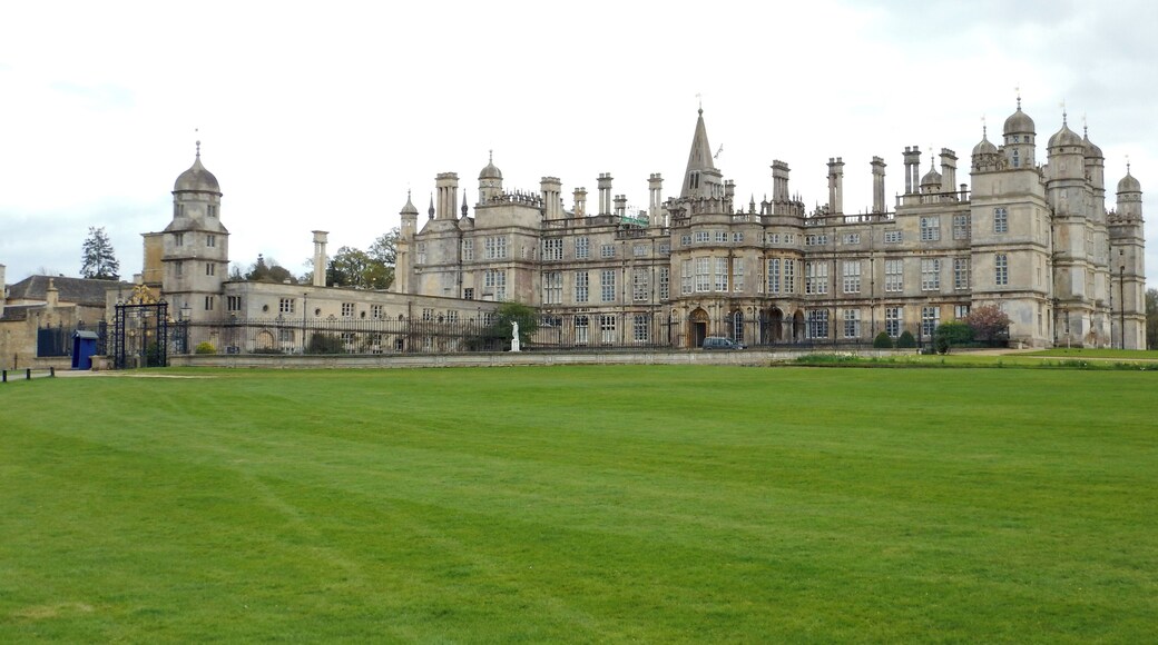 Exterior view of Burghley House, April 2017.