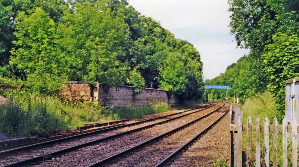 Site of former Ketton & Collyweston station, 1998. View SW, towards Manton, Melton Mowbray etc.: ex-Midland Melton Mowbray - Manton - Stamford - Peterborough secondary main line. The line remains active, but this station was closed 6/6/66.