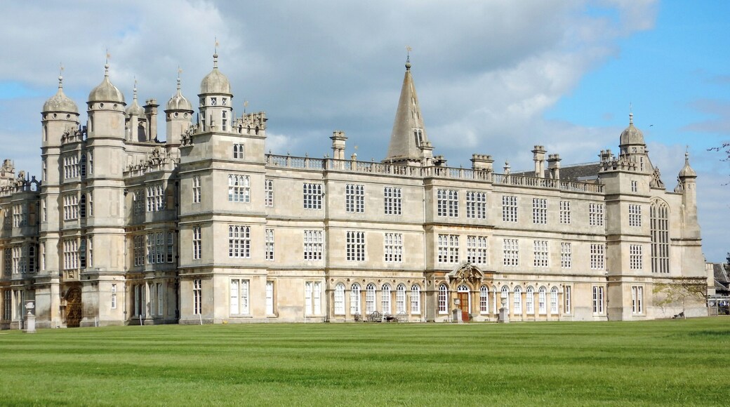 Exterior view of Burghley House, April 2017.