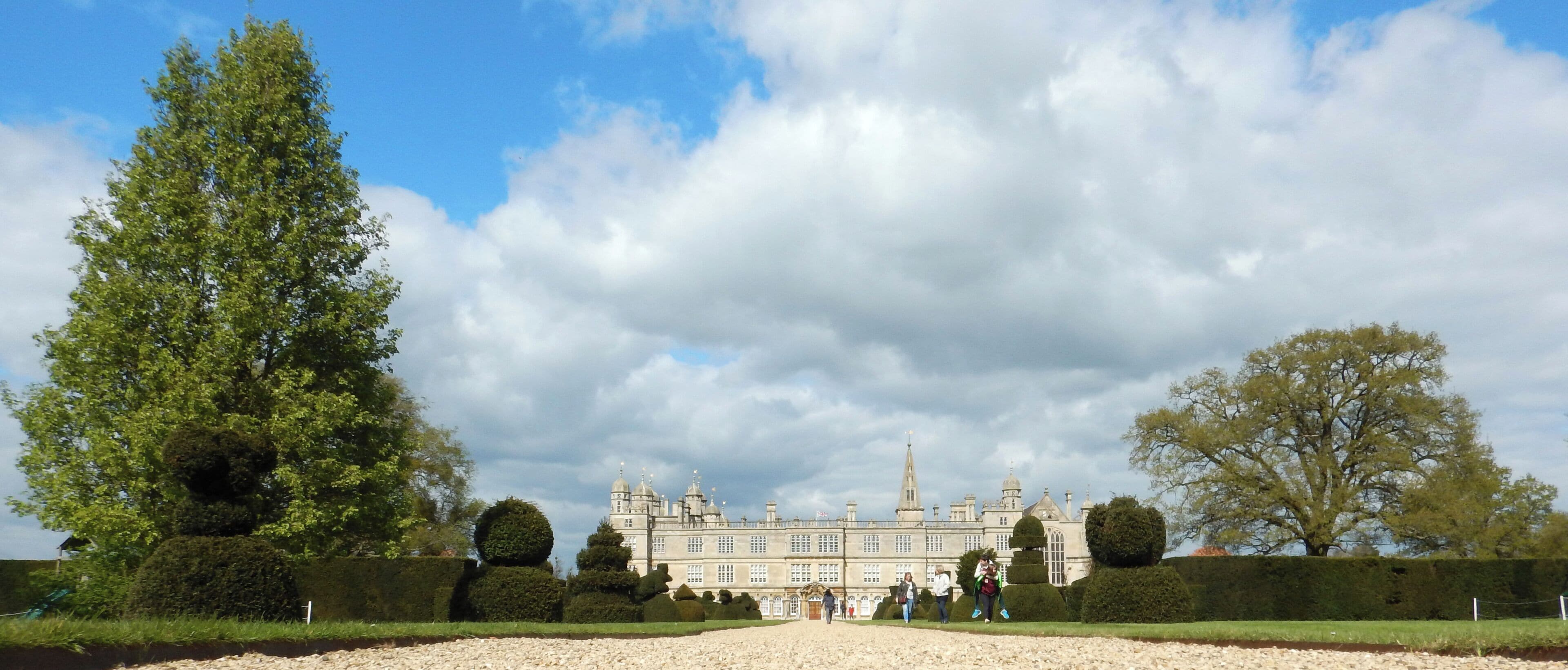Exterior view of Burghley House, April 2017.