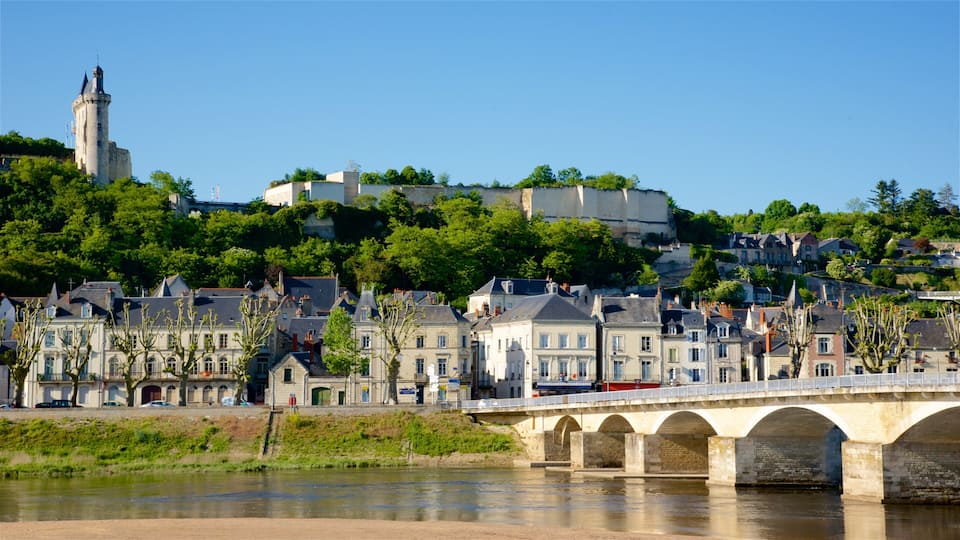 Chinon featuring a bridge, a small town or village and a river or creek