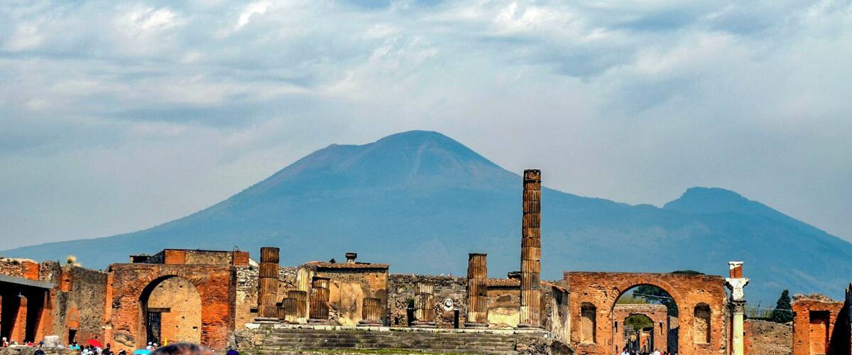 View of Mount Vesuvius from Pompeii.
