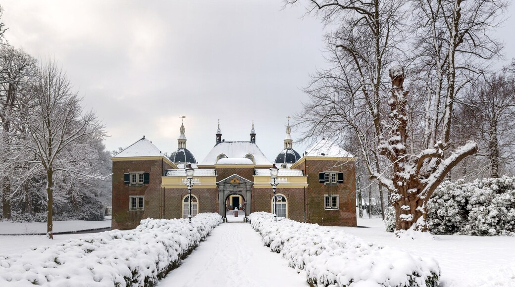 Red brick Endegeest castle in winter, Netherlands