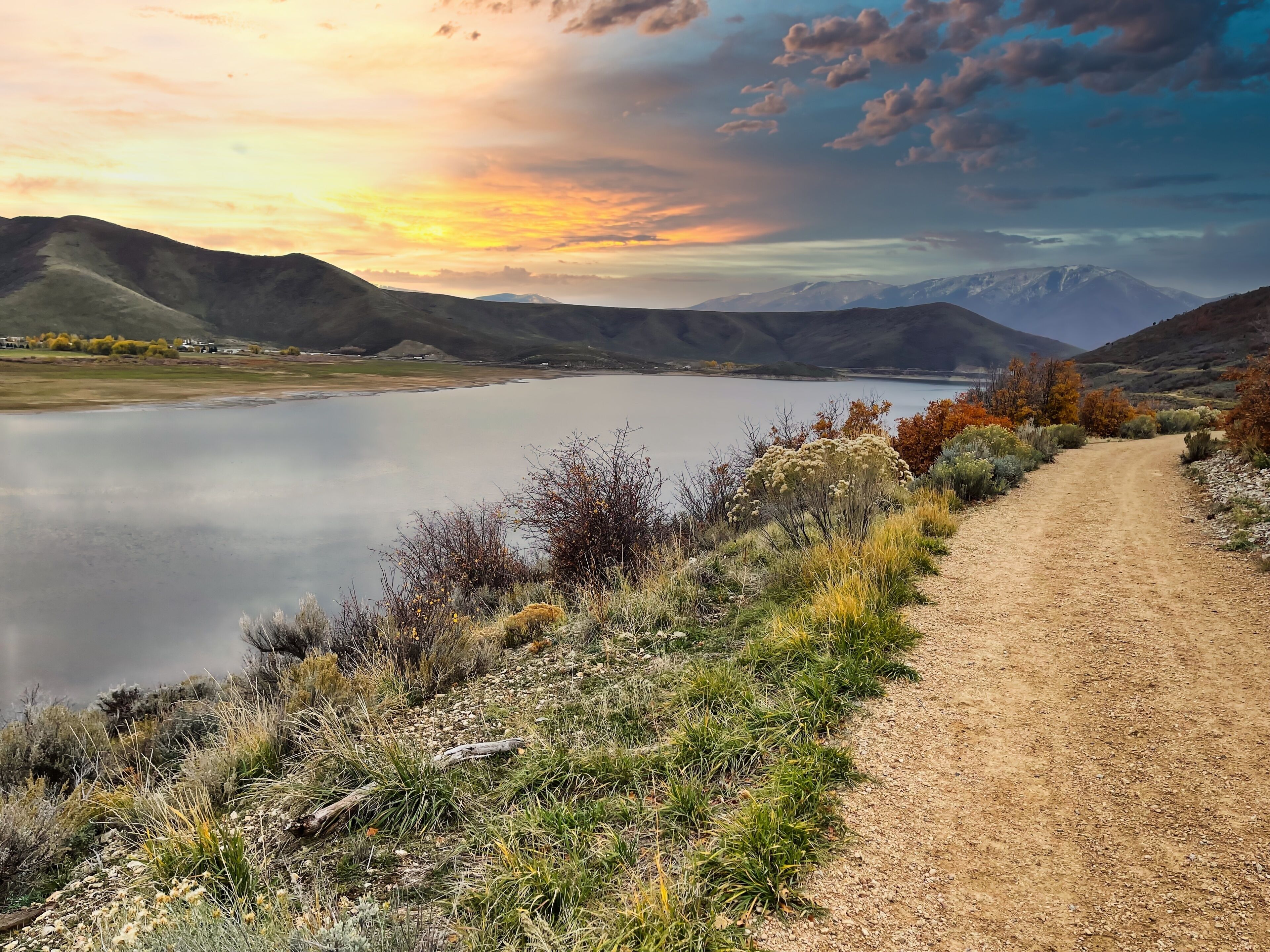 Fall Sunset on Deer Creek Trail Along Deer Creek Reservoir Near Heber City Utah.