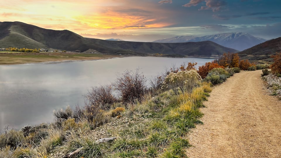 Fall Sunset on Deer Creek Trail Along Deer Creek Reservoir Near Heber City Utah.