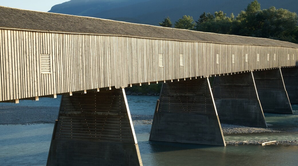 Liechtenstein som viser bro, elv eller bekk og moderne arkitektur