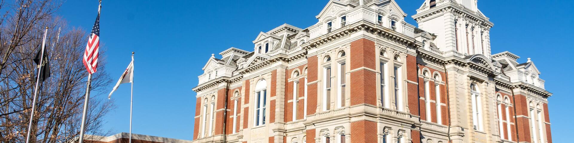 Henry county courthouse in the early morning light. Cambridge, Illinois.