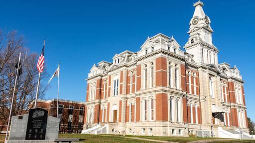 Henry county courthouse in the early morning light. Cambridge, Illinois.
