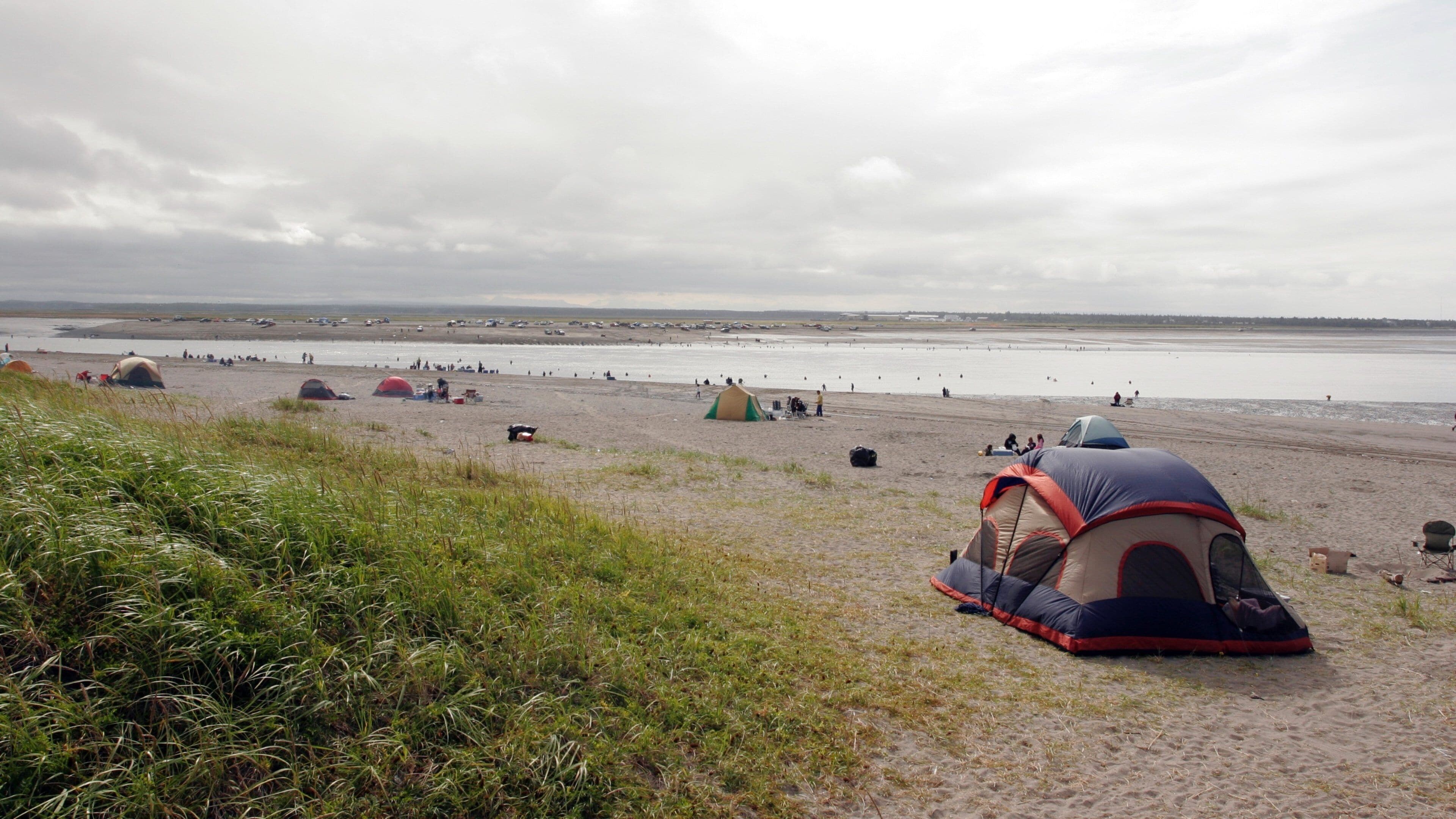 Kenai showing a sandy beach, camping and a bay or harbor
