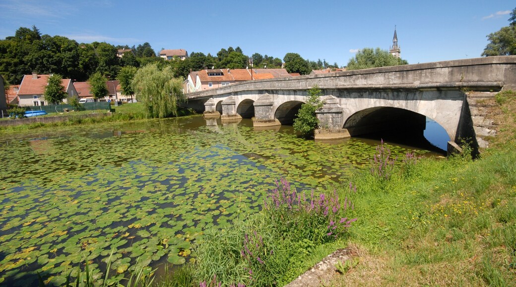 Epinal ofreciendo una pequeña ciudad o pueblo, vistas de paisajes y un puente